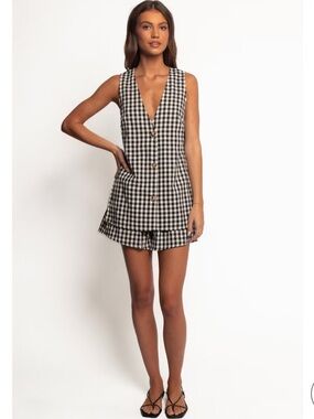 PETAL & PUP Miller Short Set Gingham Black White Cotton Size XS